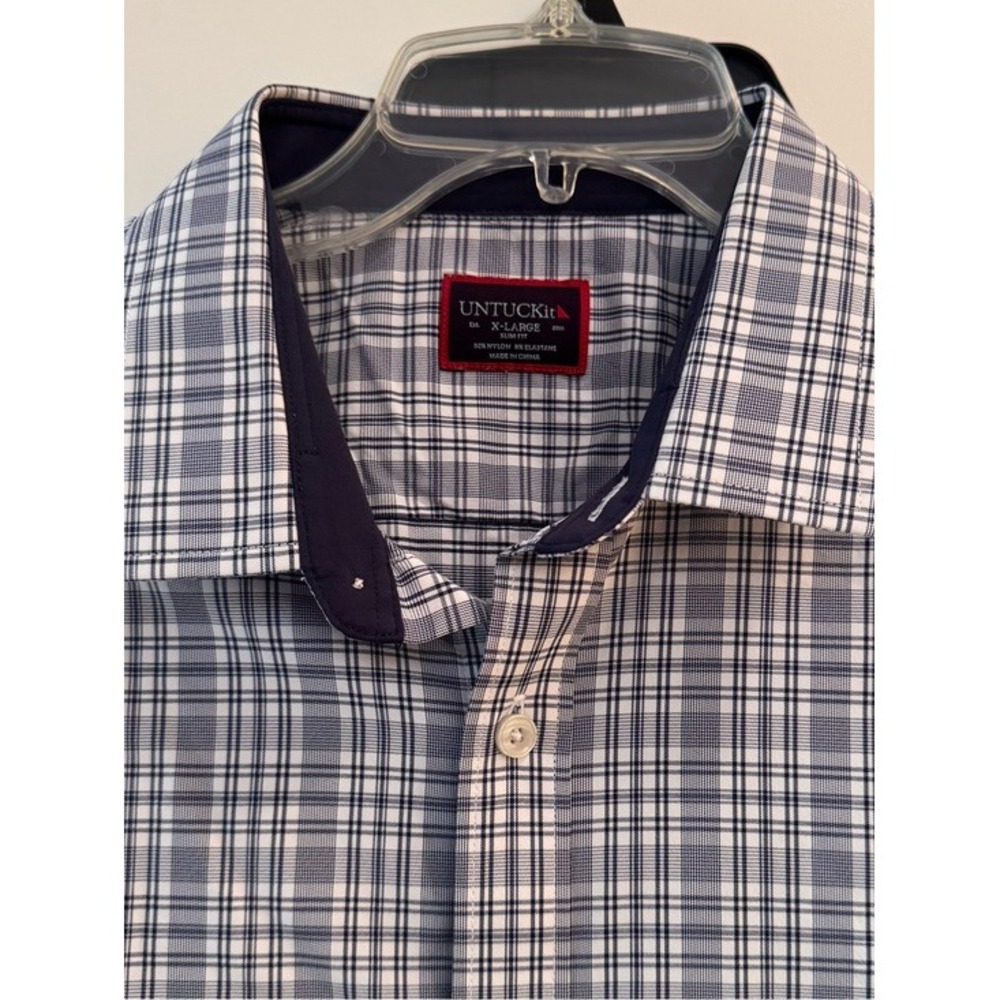 UNTUCKit. Armand. Navy/White/Grey Checkered, Long Sleeve, Button Down. XL.